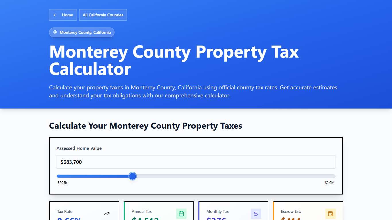 Monterey County, CA Property Tax Calculator 2025-2026